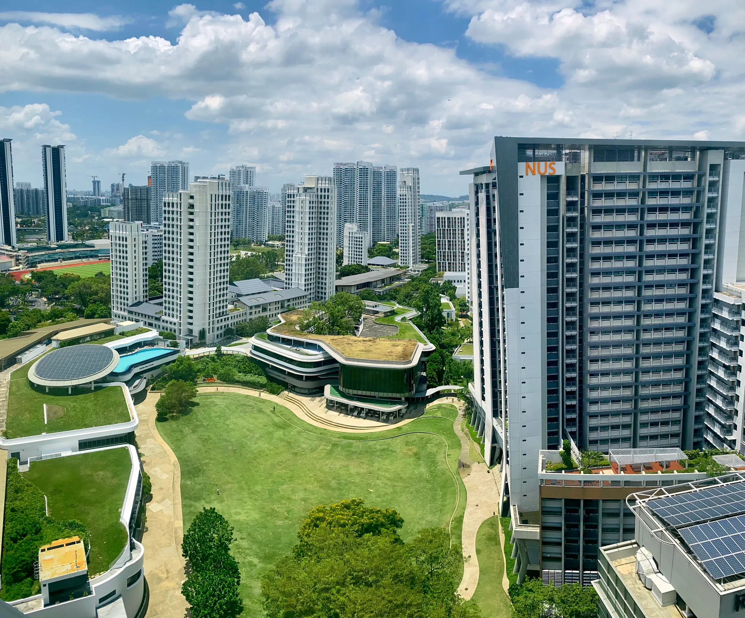 The tower just behind the “NUS” labeled one is where I stayed on the 20th floor.